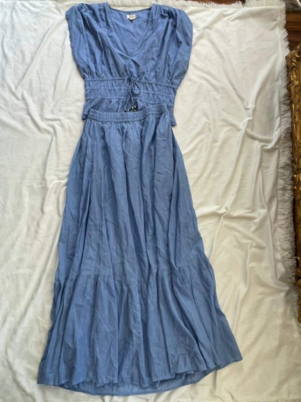 Elan Vicky Women's 2pcs Top & Skirt V-Neck Ruched Maxi, Blue, Top L, Skirt XS - Picture 7 of 16